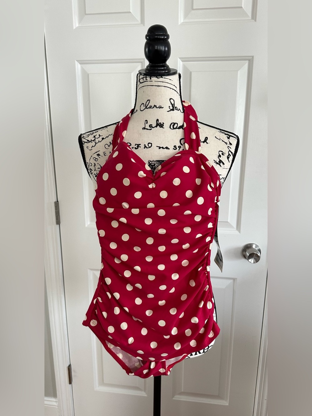 Polka Dot Halter One-Piece Swimsuit - Red/White Esther Williams NWT